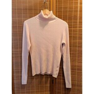 Vtg GAP Stretch Pink Ribbed Turtleneck Sweater Womens Large Coquette Y2K Knit